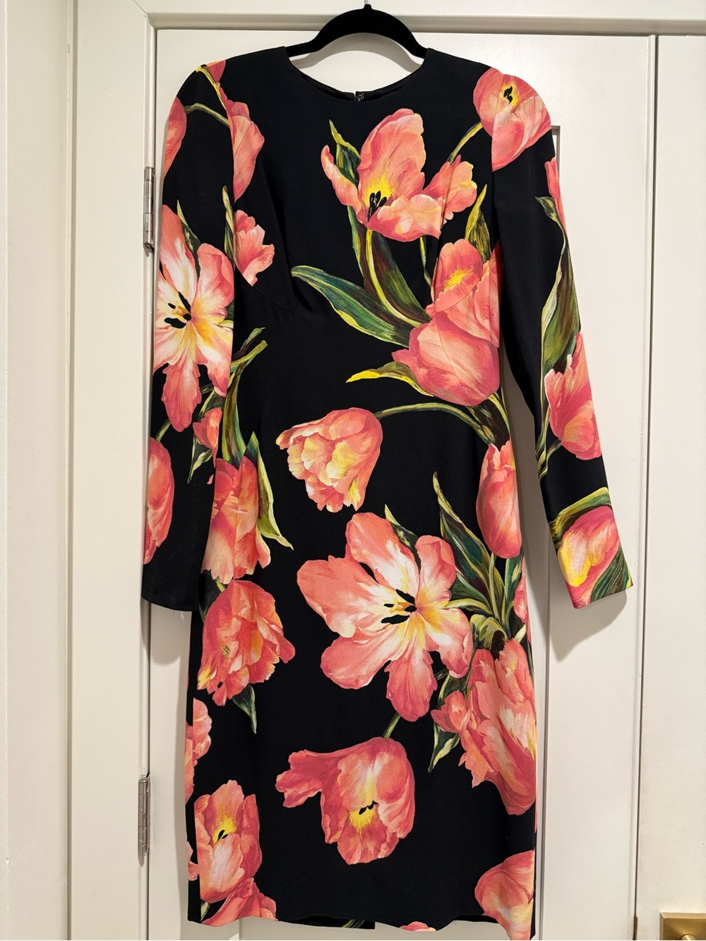Dolce & Gabbana Black Long Sleeve Dress with Pink Floral Print